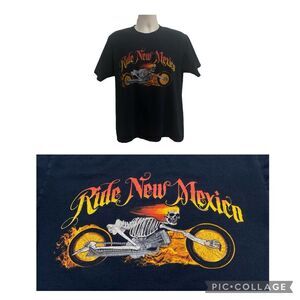 Ride New Mexico Skeleton Biker Tee Halloween Motorcycle Black Sz L Flaws